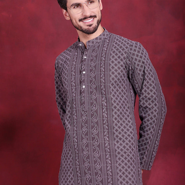 Jompers Men's Chikankari Embroidered Kurta - Grey - Distacart