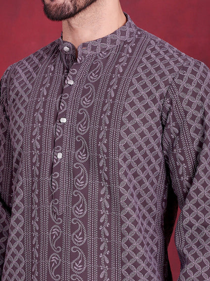 Jompers Men's Chikankari Embroidered Kurta - Grey - Distacart