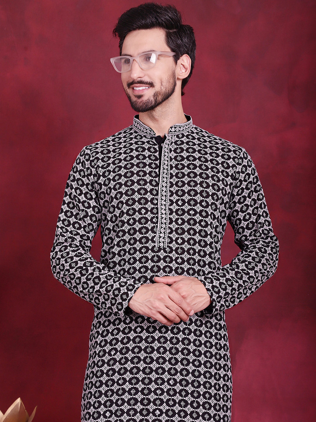 Jompers Men's Sequins Embroidered Kurta - Grey - Distacart