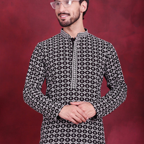 Jompers Men's Sequins Embroidered Kurta - Grey - Distacart