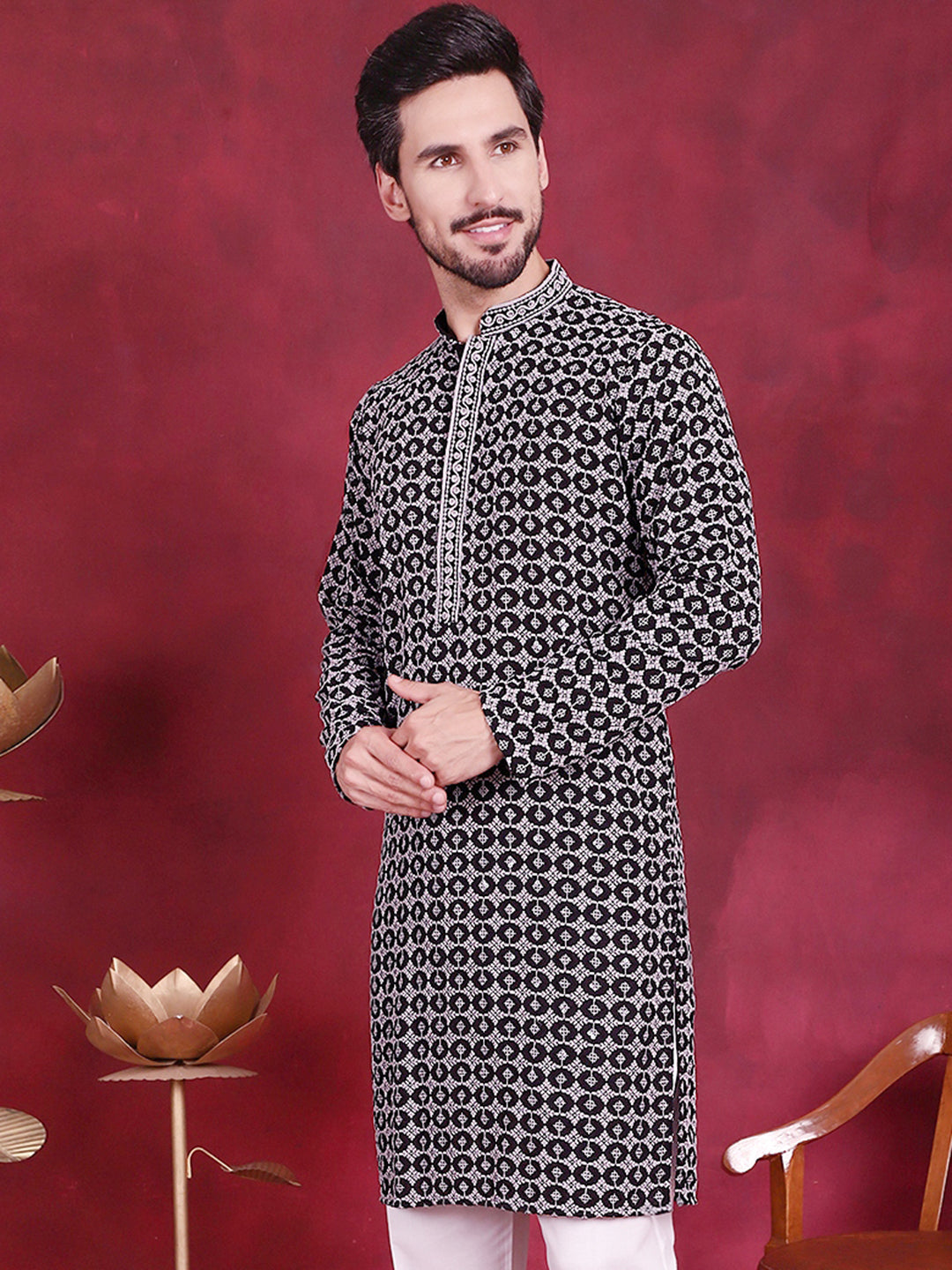 Jompers Men's Sequins Embroidered Kurta - Grey - Distacart