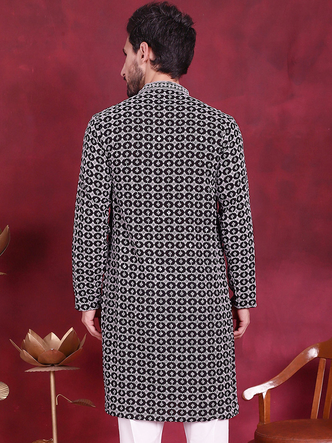 Jompers Men's Sequins Embroidered Kurta - Grey - Distacart