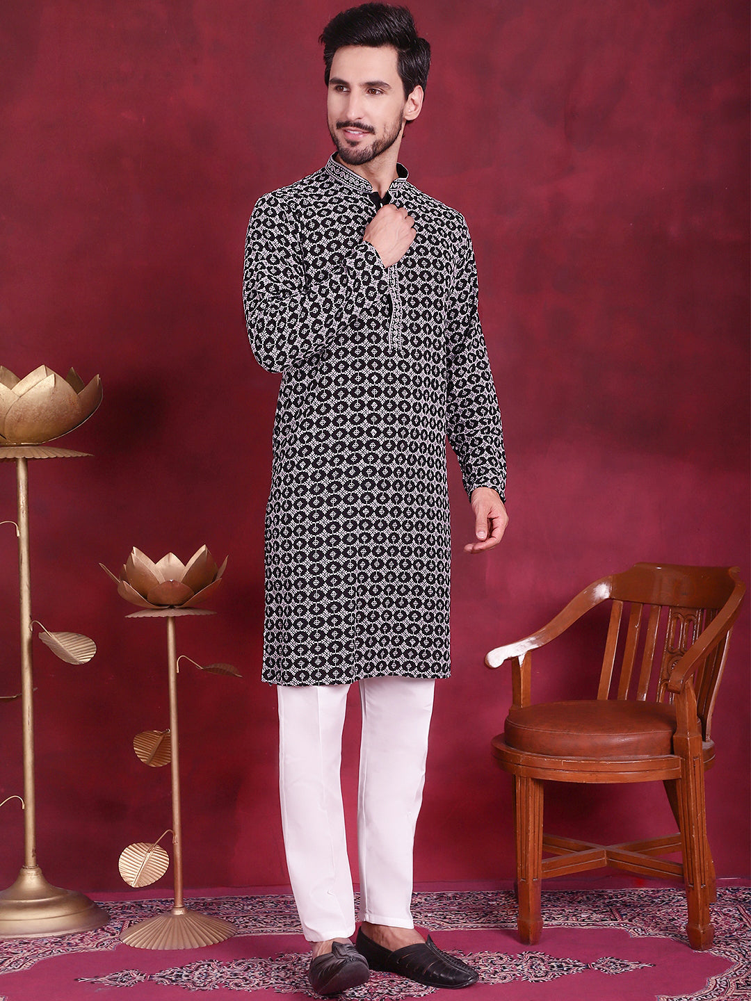 Jompers Men's Sequins Embroidered Kurta - Grey - Distacart