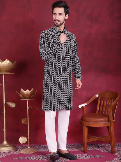 Jompers Men's Sequins Embroidered Kurta - Grey - Distacart