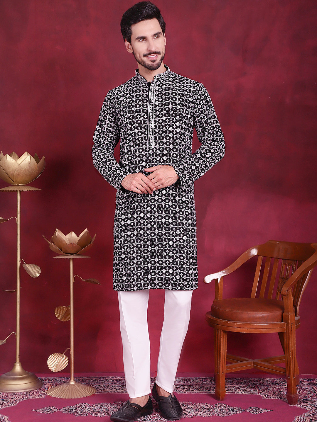 Jompers Men's Sequins Embroidered Kurta - Grey - Distacart