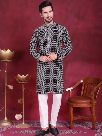 Jompers Men's Sequins Embroidered Kurta - Grey - Distacart