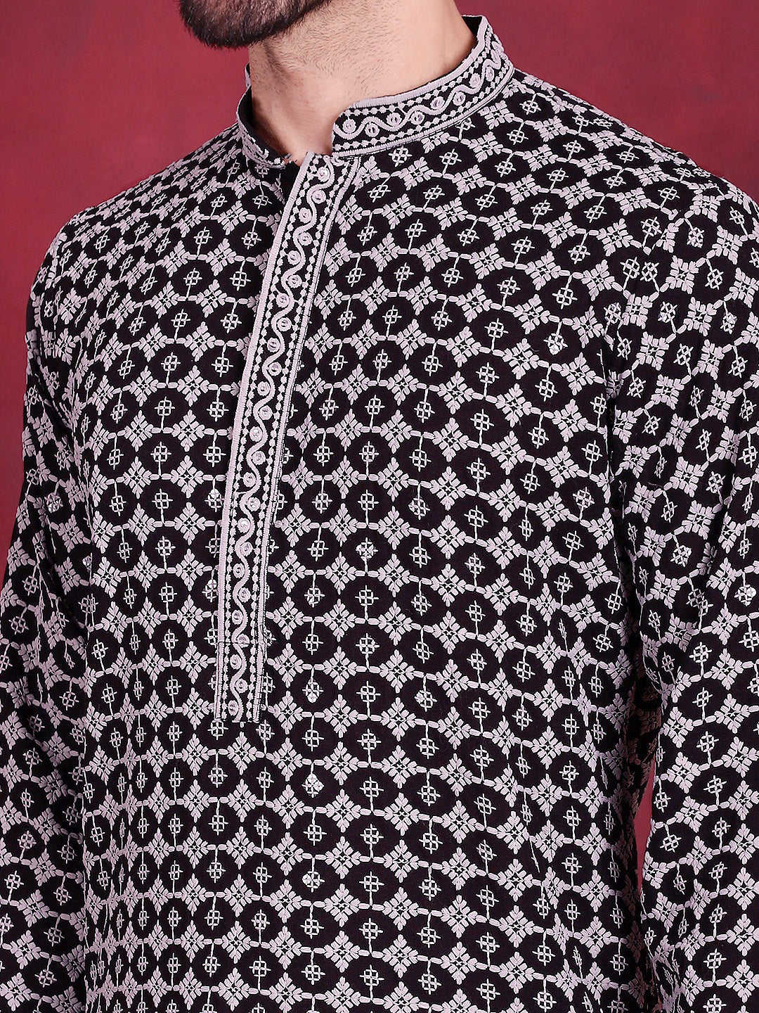 Jompers Men's Sequins Embroidered Kurta - Grey - Distacart