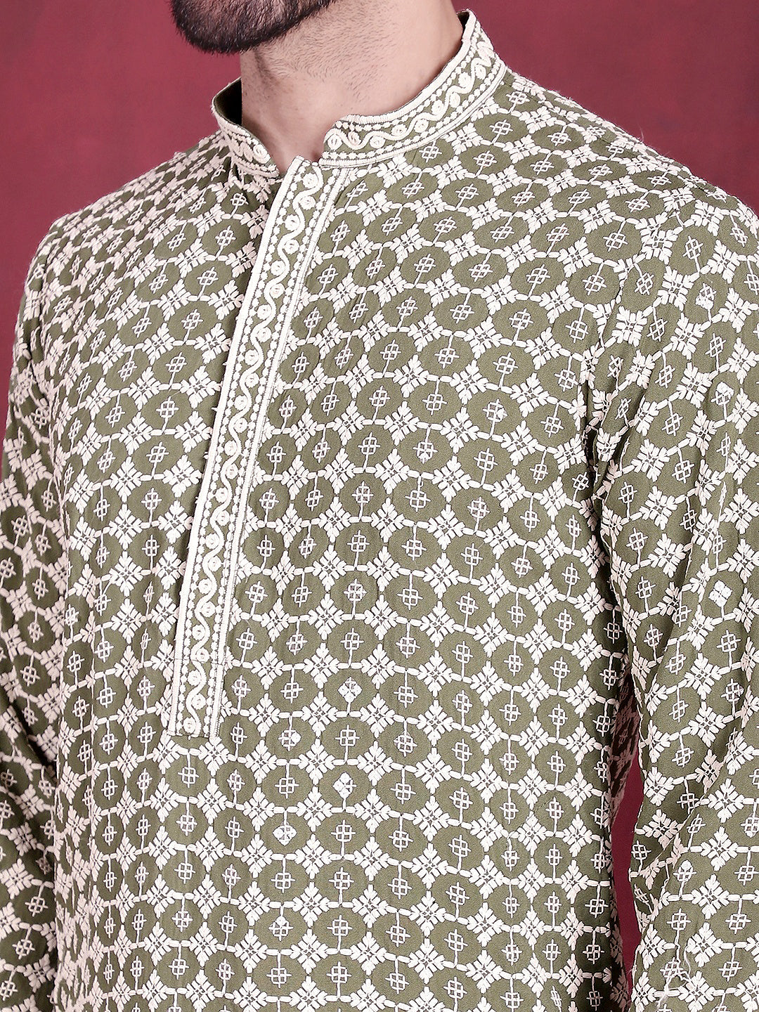 Jompers Men's Sequins Embroidered Kurta - Mehndi - Distacart