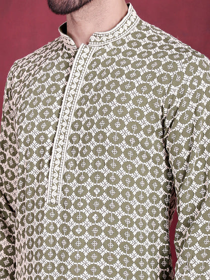 Jompers Men's Sequins Embroidered Kurta - Mehndi - Distacart