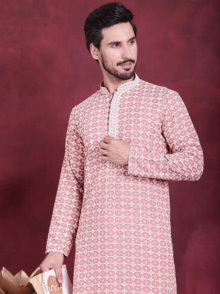 Jompers Men's Sequins Embroidered Kurta - Peach - Distacart