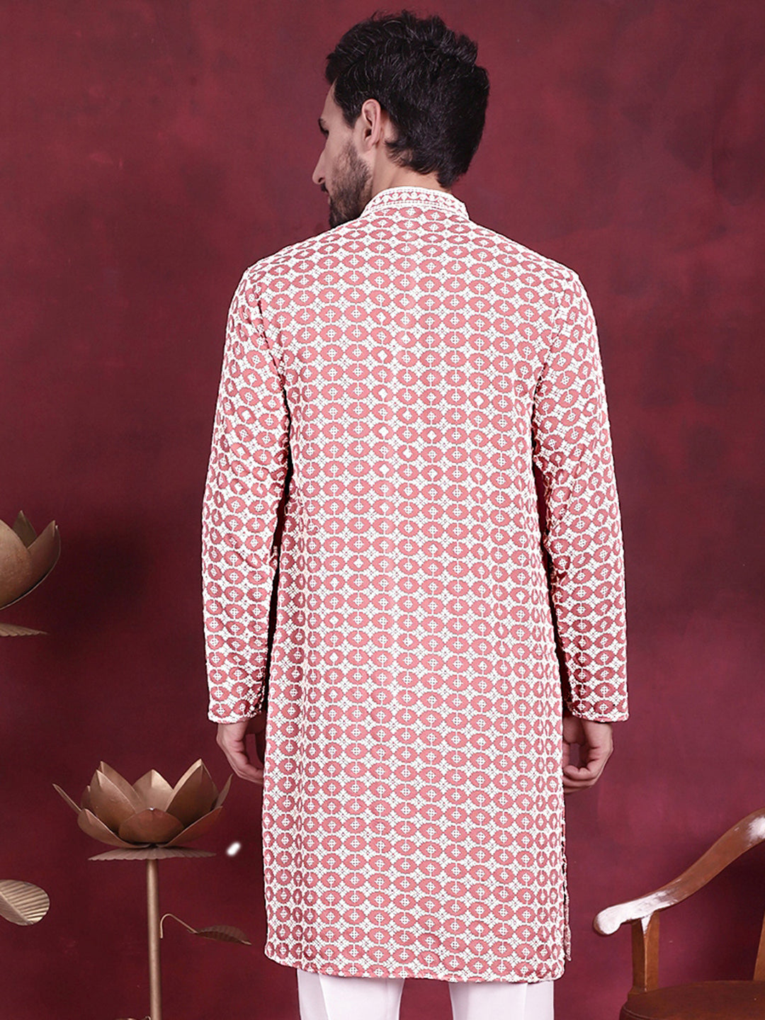 Jompers Men's Sequins Embroidered Kurta - Peach - Distacart