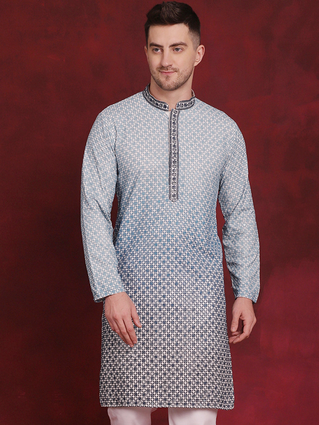 Jompers Men's Sequins Embroidered Kurta - Blue - Distacart