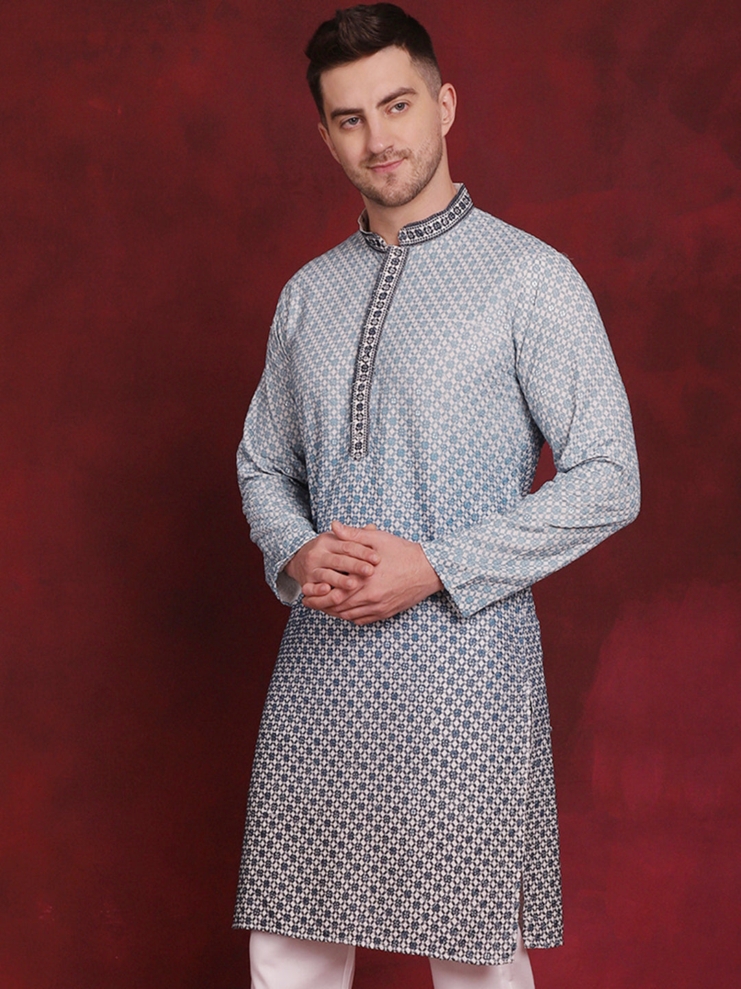 Jompers Men's Sequins Embroidered Kurta - Blue - Distacart