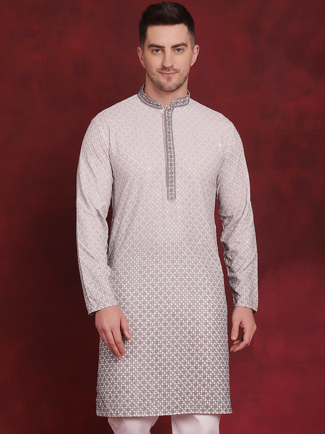Jompers Men's Sequins Embroidered Kurta - Grey - Distacart
