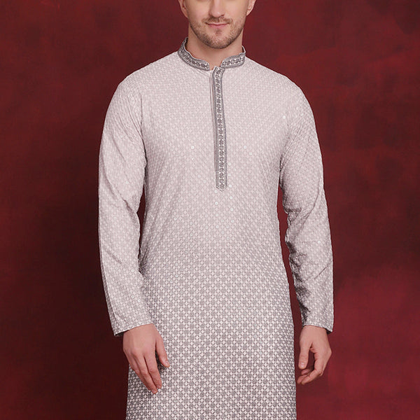 Jompers Men's Sequins Embroidered Kurta - Grey - Distacart