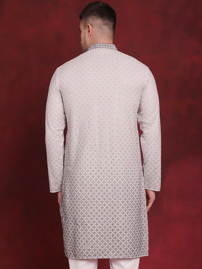 Jompers Men's Sequins Embroidered Kurta - Grey - Distacart