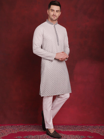 Jompers Men's Sequins Embroidered Kurta - Grey - Distacart