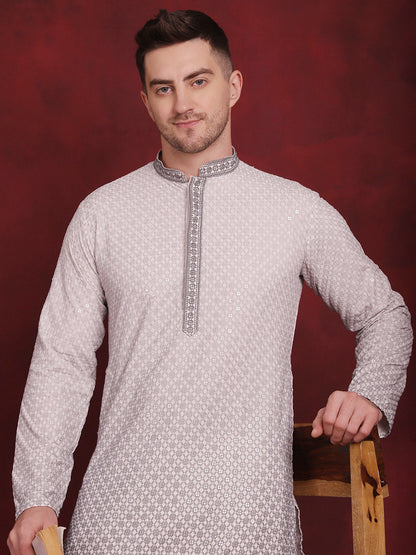Jompers Men's Sequins Embroidered Kurta - Grey - Distacart