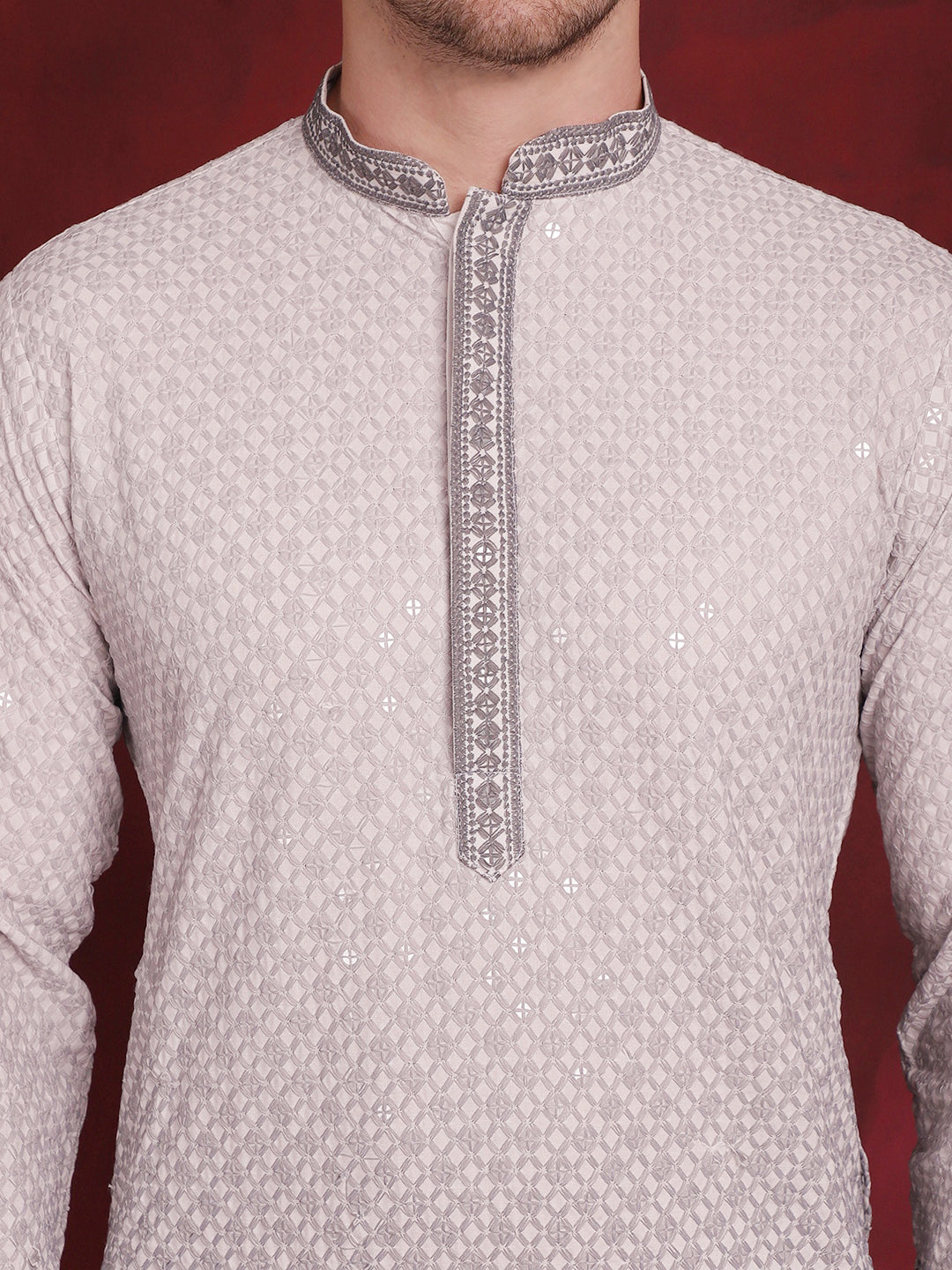 Jompers Men's Sequins Embroidered Kurta - Grey - Distacart