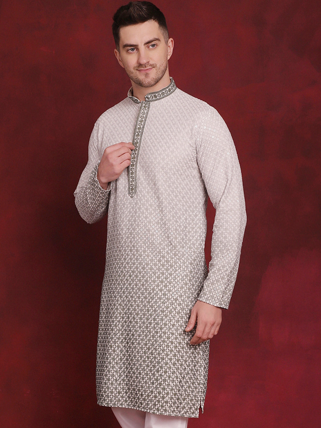 Jompers Men's Sequins Embroidered Kurta - Pista - Distacart