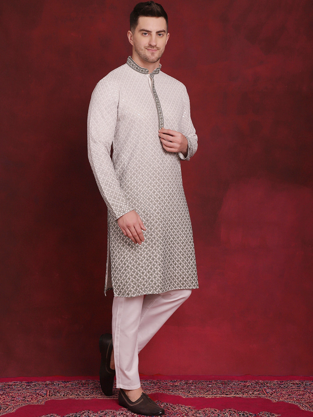 Jompers Men's Sequins Embroidered Kurta - Pista - Distacart
