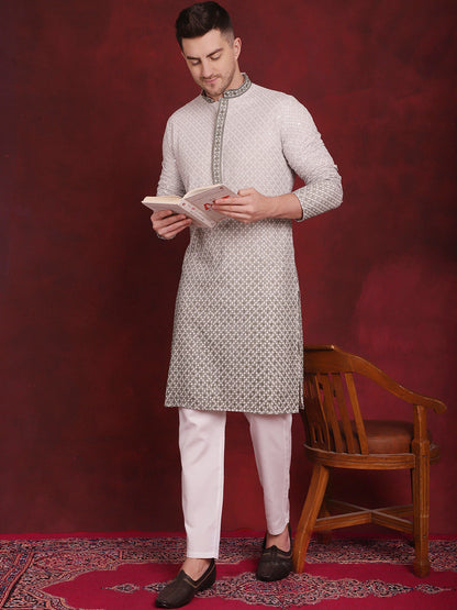 Jompers Men's Sequins Embroidered Kurta - Pista - Distacart