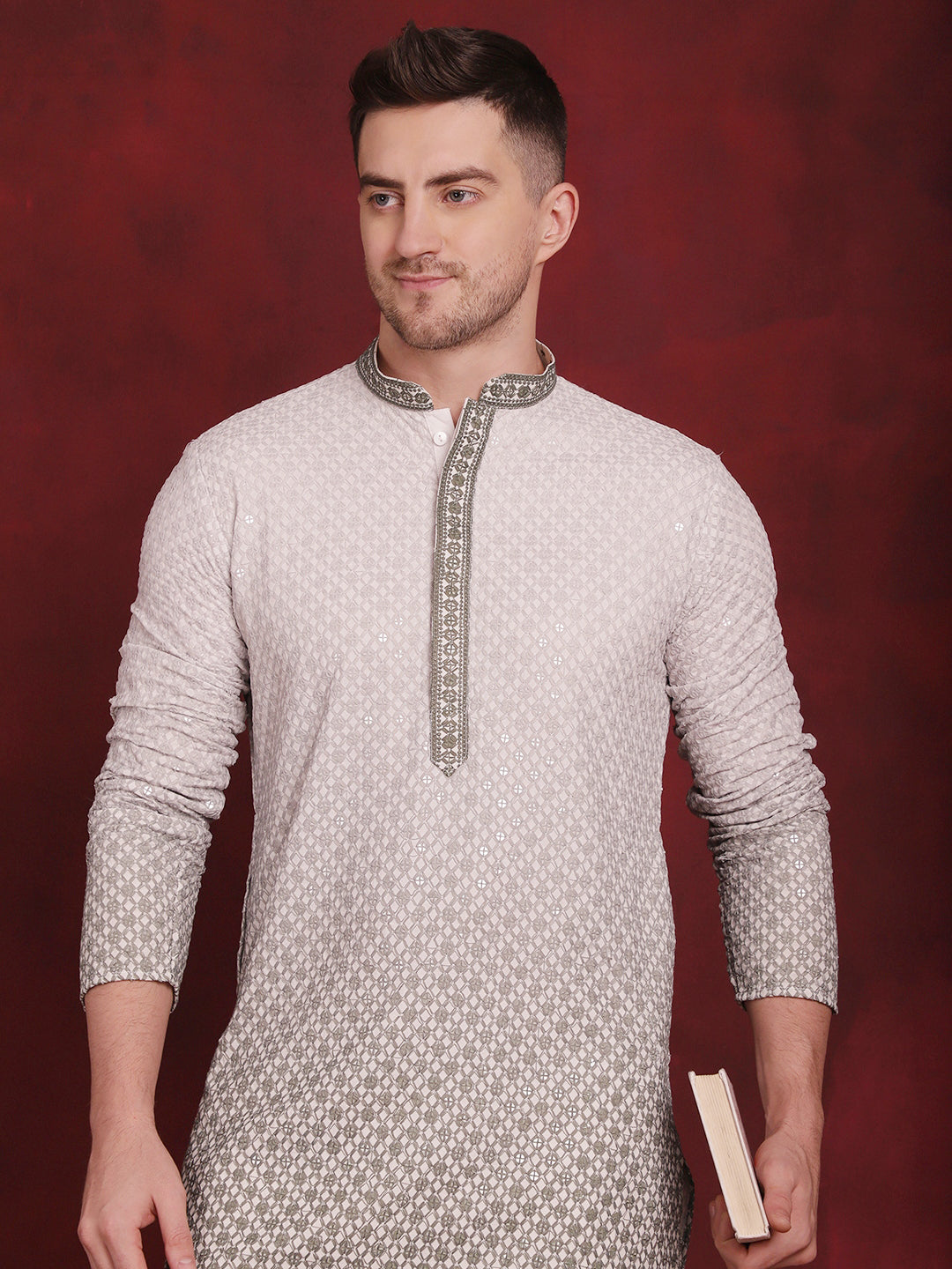 Jompers Men's Sequins Embroidered Kurta - Pista - Distacart