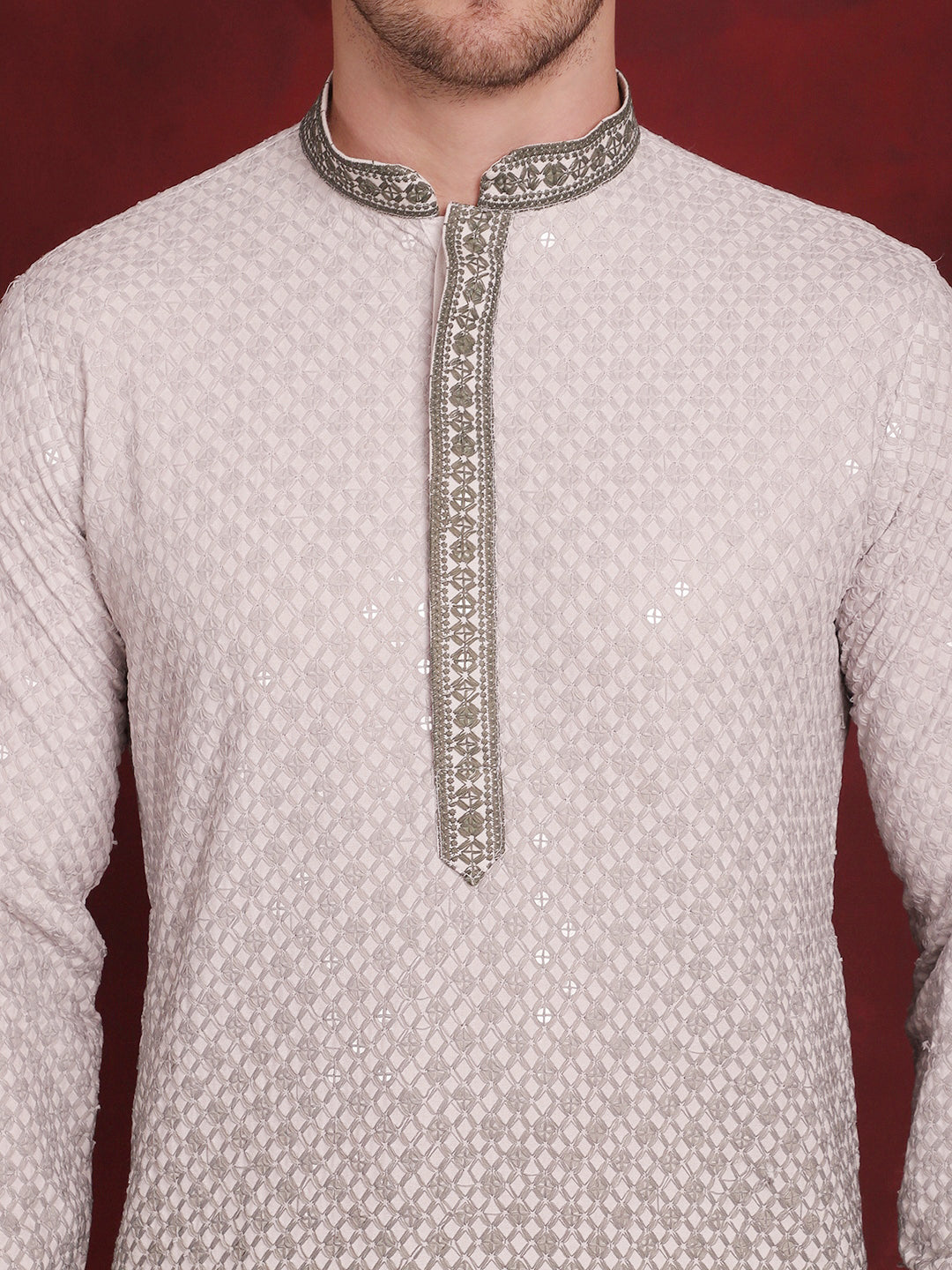 Jompers Men's Sequins Embroidered Kurta - Pista - Distacart