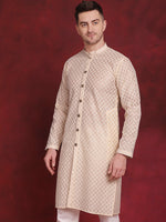 Thumbnail for Jompers Men's Sequin Chikankari Front Open Kurta - Golden - Distacart