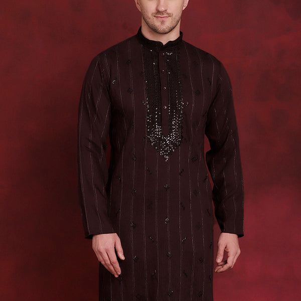Jompers Men's Sequins Embroidered Kurta - Maroon - Distacart