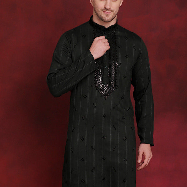 Jompers Men's Sequins Embroidered Kurta - Olive - Distacart