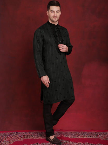 Jompers Men's Sequins Embroidered Kurta - Olive - Distacart