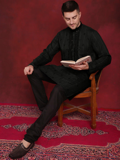 Jompers Men's Sequins Embroidered Kurta - Olive - Distacart