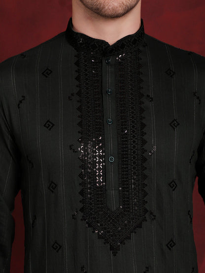 Jompers Men's Sequins Embroidered Kurta - Olive - Distacart