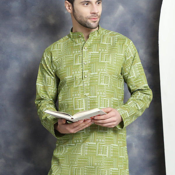 Jompers Men's Printed Kurta - Olive - Distacart