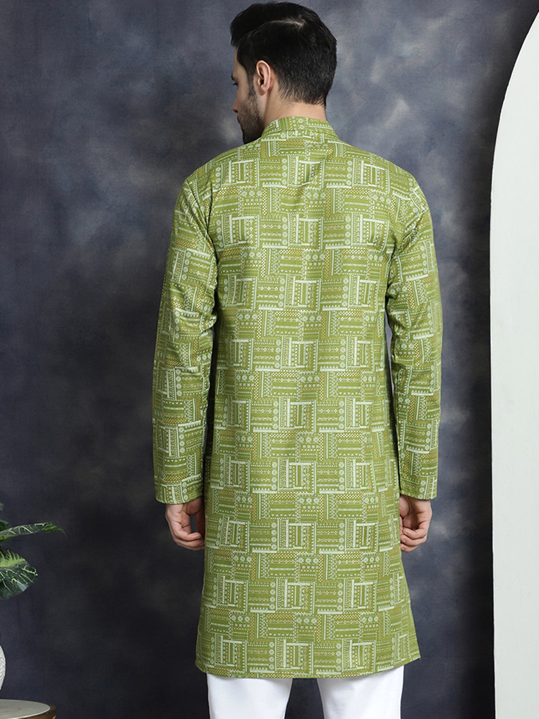 Jompers Men's Printed Kurta - Olive - Distacart