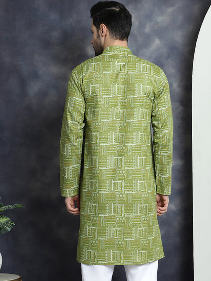 Jompers Men's Printed Kurta - Olive - Distacart