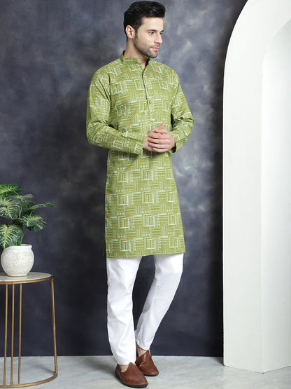 Jompers Men's Printed Kurta - Olive - Distacart