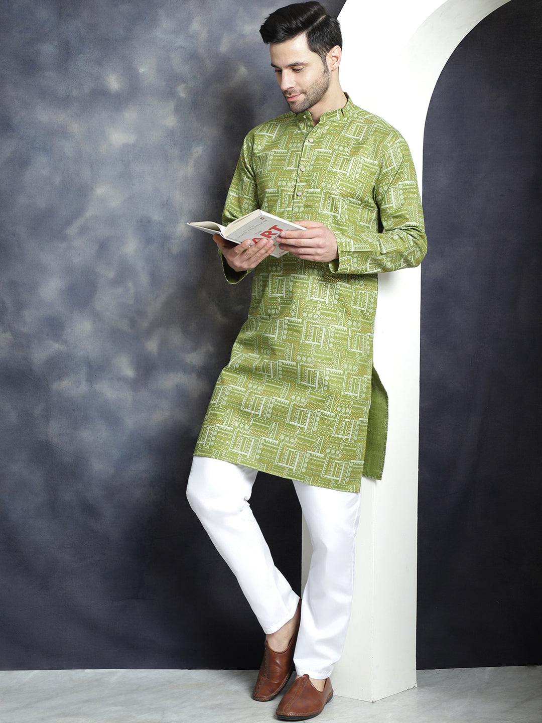 Jompers Men's Printed Kurta - Olive - Distacart