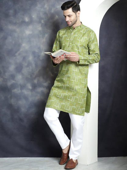 Jompers Men's Printed Kurta - Olive - Distacart
