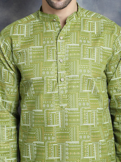 Jompers Men's Printed Kurta - Olive - Distacart
