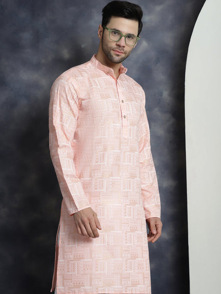 Jompers Men's Printed Kurta - Peach - Distacart
