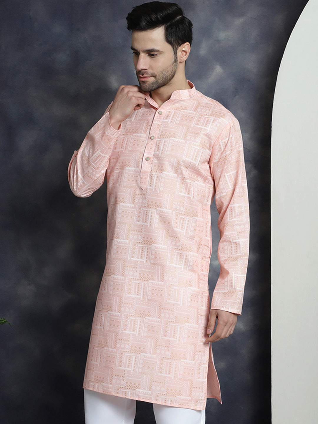Jompers Men's Printed Kurta - Peach - Distacart