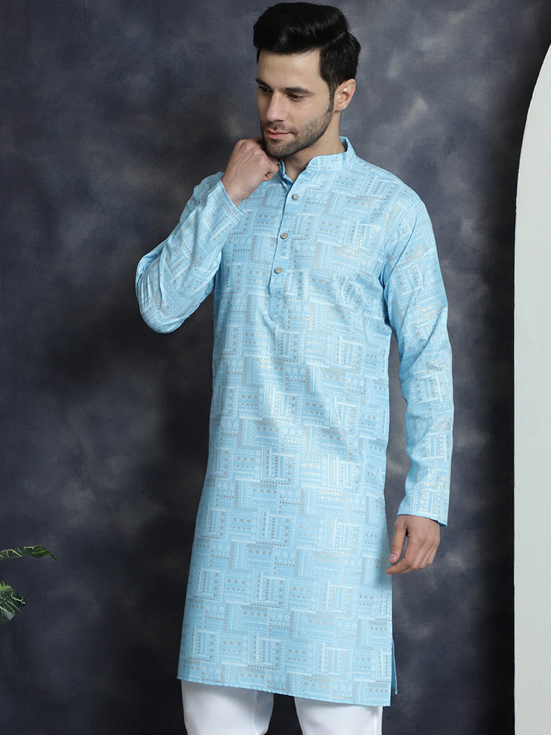 Jompers Men's Printed Kurta - Sky Blue - Distacart