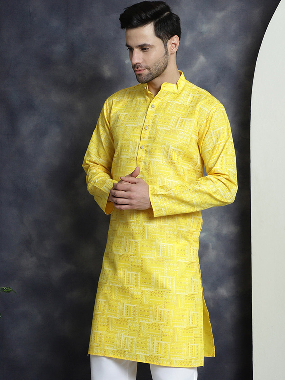 Jompers Men's Printed Kurta - Yellow - Distacart