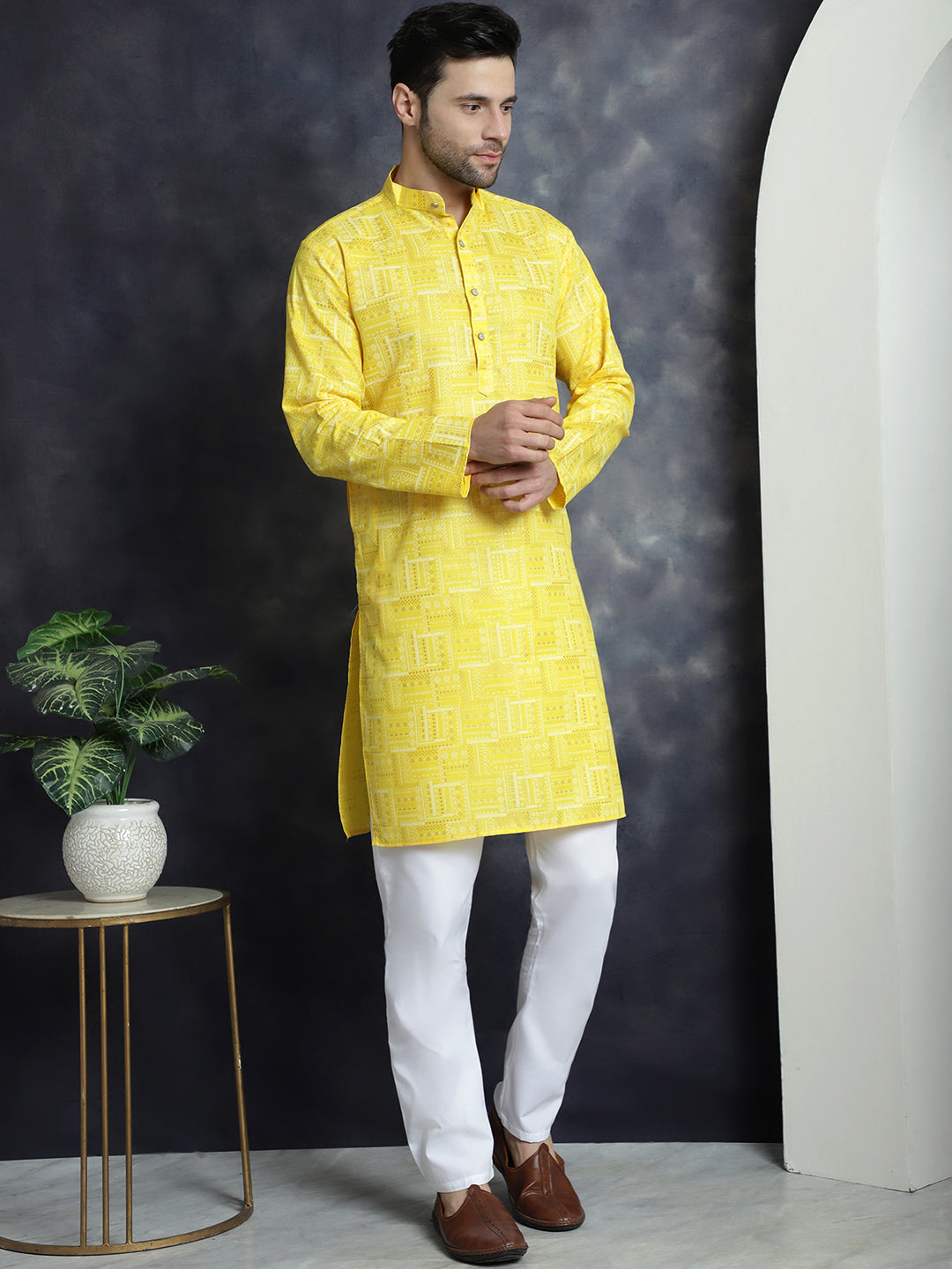 Jompers Men's Printed Kurta - Yellow - Distacart