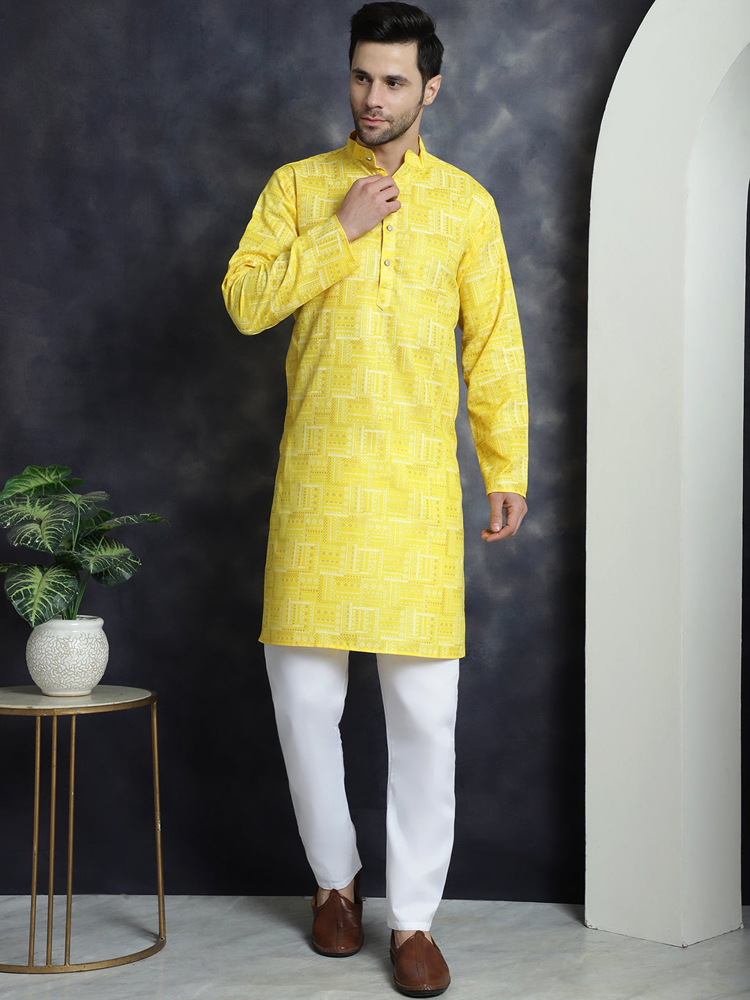 Jompers Men's Printed Kurta - Yellow - Distacart