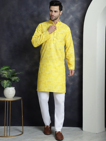 Jompers Men's Printed Kurta - Yellow - Distacart