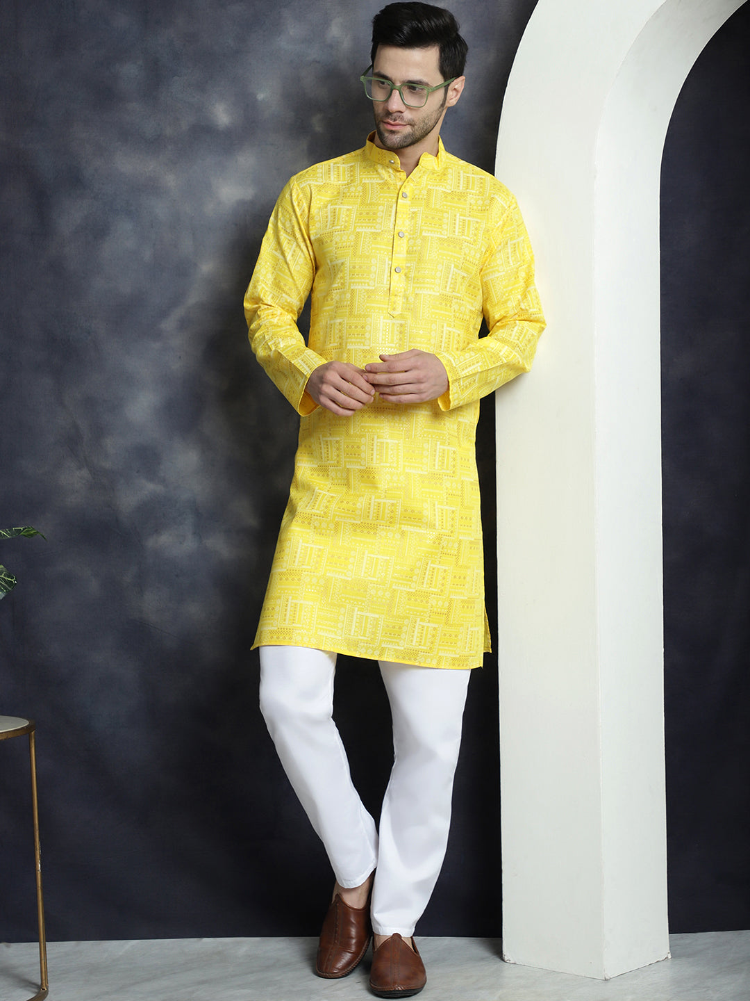 Jompers Men's Printed Kurta - Yellow - Distacart