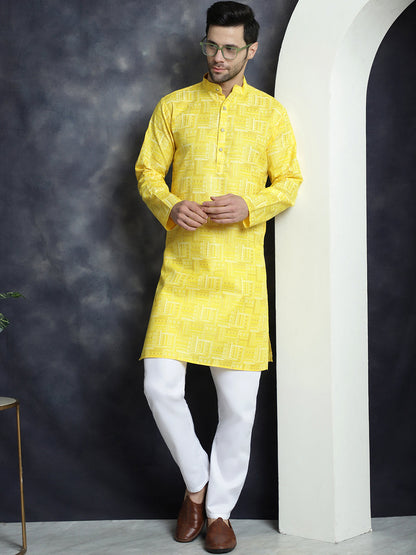 Jompers Men's Printed Kurta - Yellow - Distacart